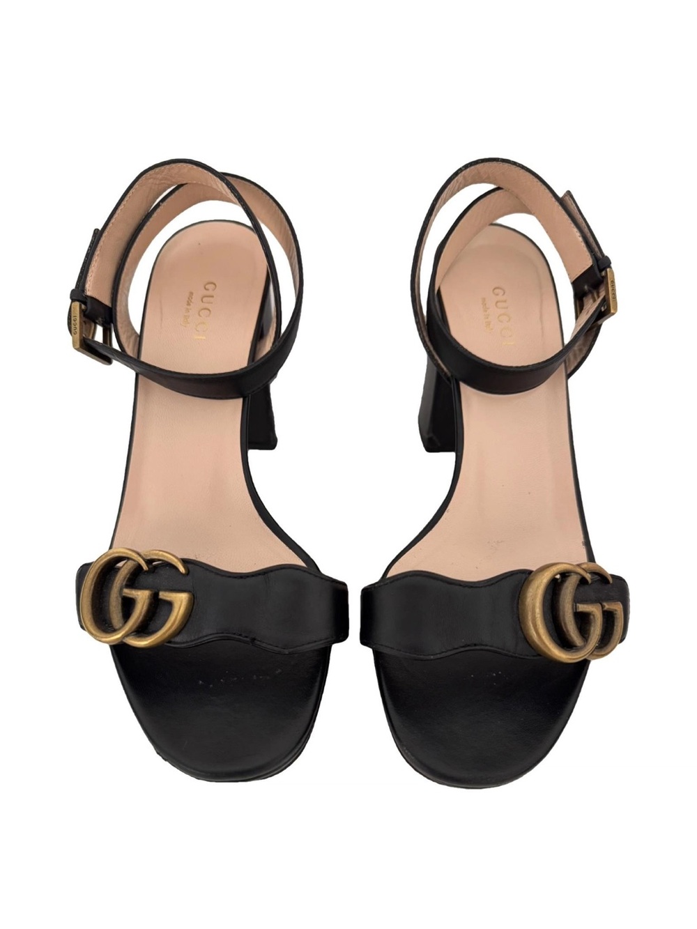 Gucci GG Marmont Lifford Black Platform Block Sandals Leather EU 36 US 6 Heels